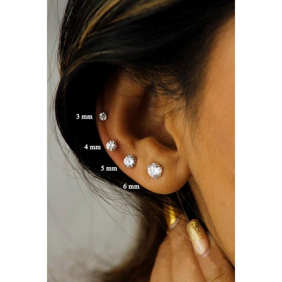 6 set stud-GD 14K Gold Plated Huggie Cubic Zirconia Hoop Earrings for Women - Picture 5 of 6